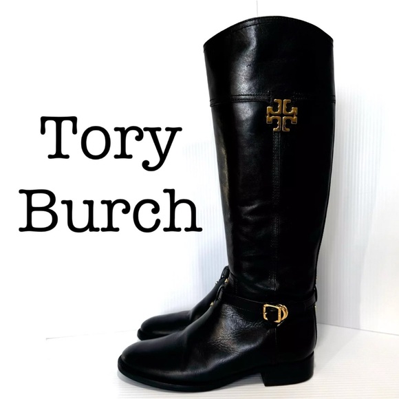 Tory Burch Eloise Black Leather Riding Tall Boots Size 8 - Picture 1 of 16